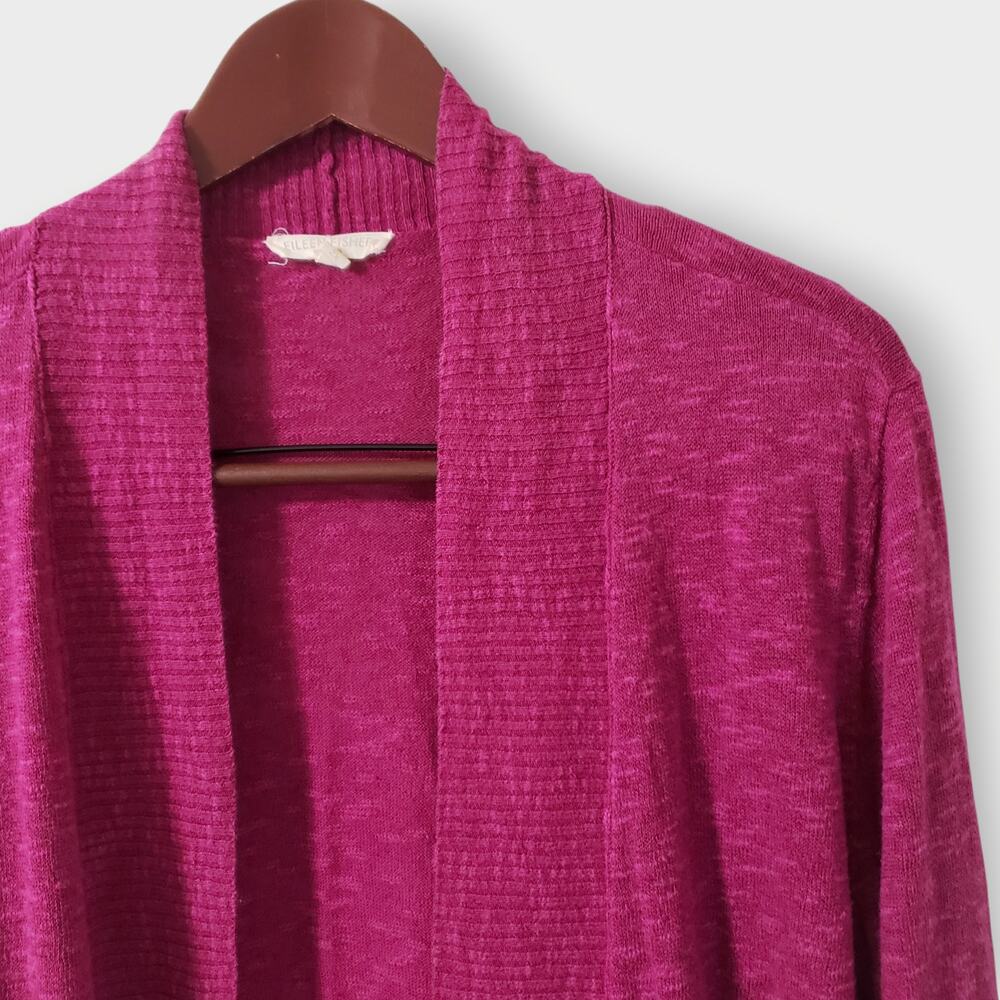 Eileen Fisher Woman 2X Linen Blend Open Front Cardigan Sweater Fuschia Flowy - Picture 2 of 13